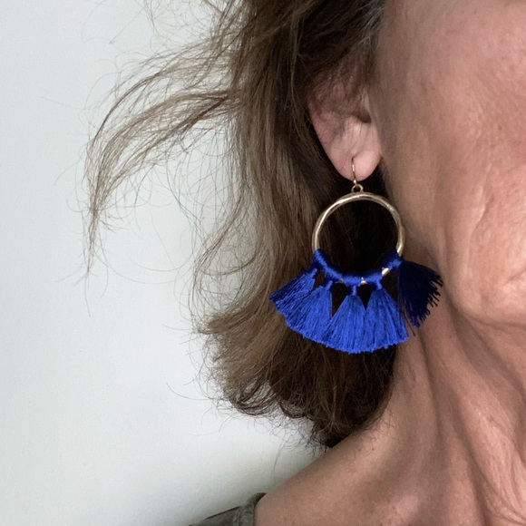 Hoop Tassel Earrings - Cobalt - Picture 4 of 5